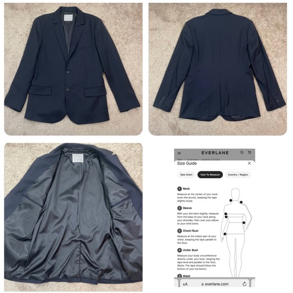 Everlane Men's Navy Blue Single Breasted Wool Blazer Coat Suit Jacket Size 40 - Picture 9 of 16